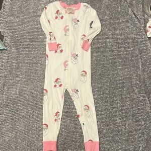 The Beaufort Bonnet Co. one piece footless zip up pink Santa Pjs 4t
